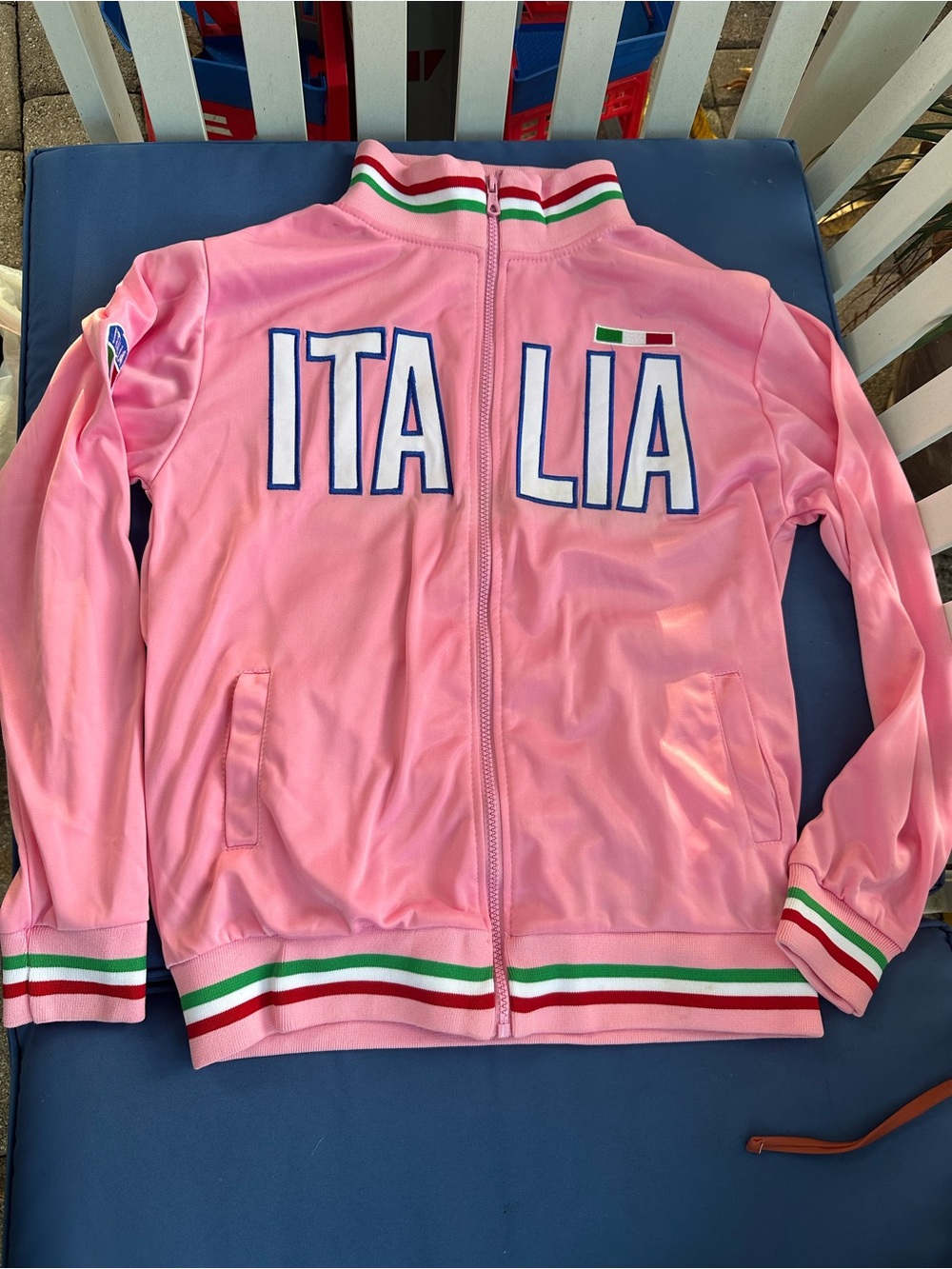Violare Size M Italia Kids Pink Track Jacket with Flag Trim